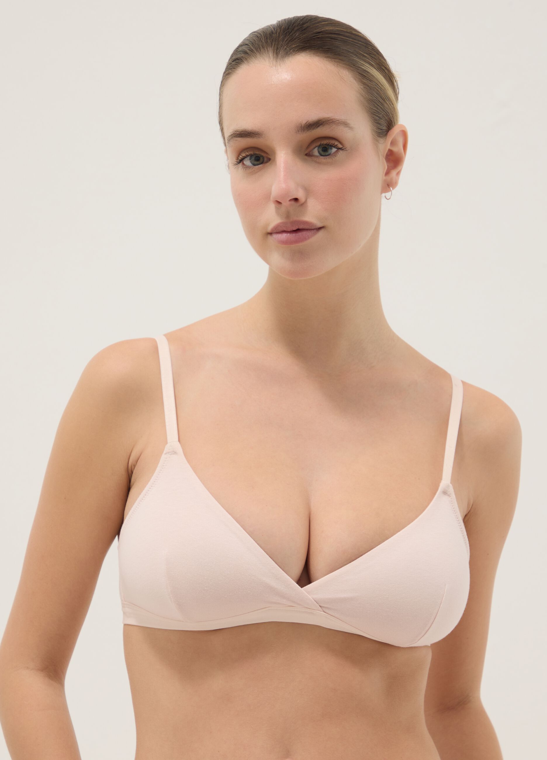Pink stretchy cotton bra with thin straps