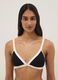 Black stretch-fabric bikini top with white trim and straps_0