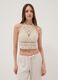 Beige crochet crop tank top in cotton blend, regular fit_2