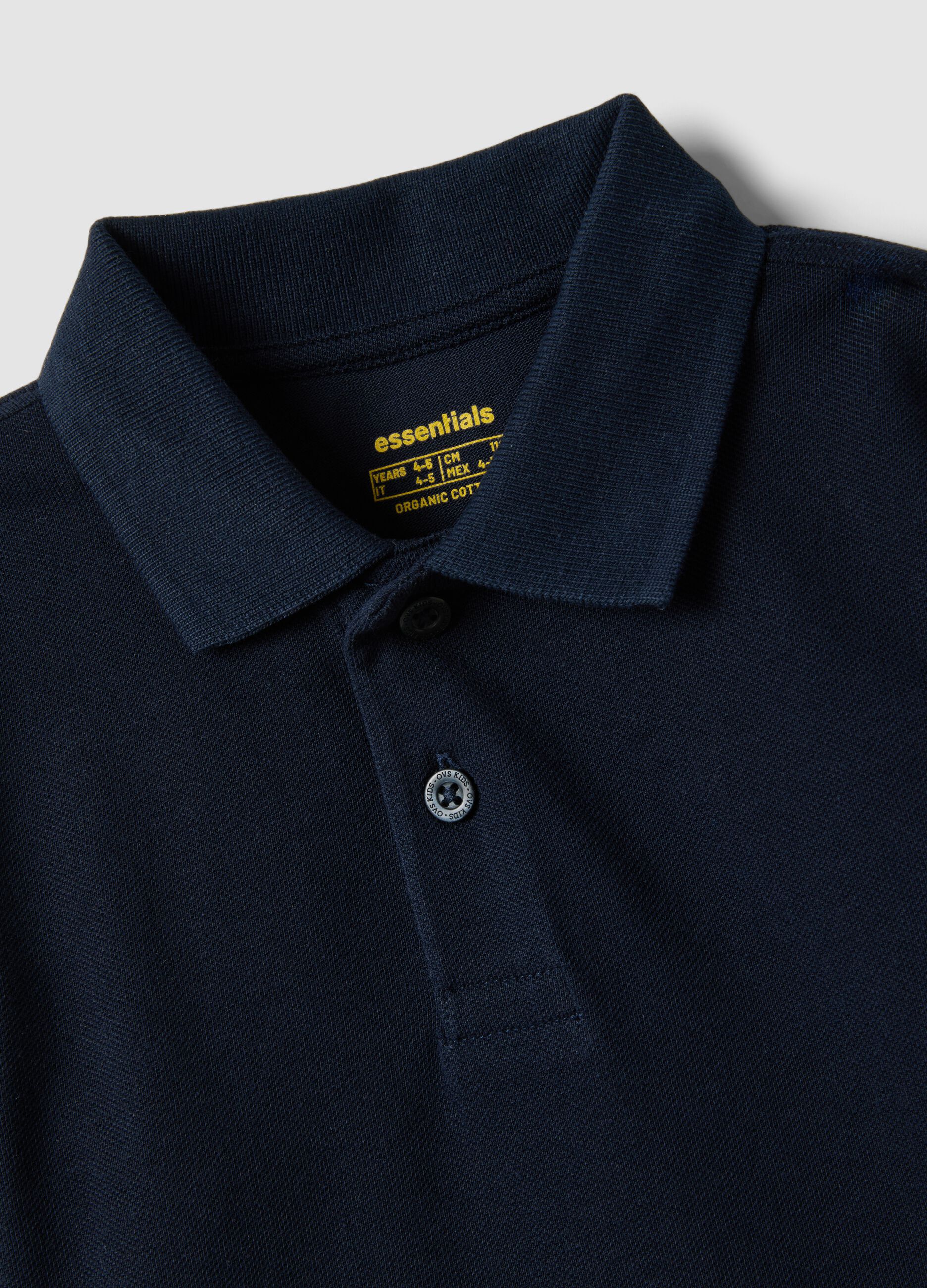 Blue long-sleeve polo in pure organic cotton, regular fit, for boys