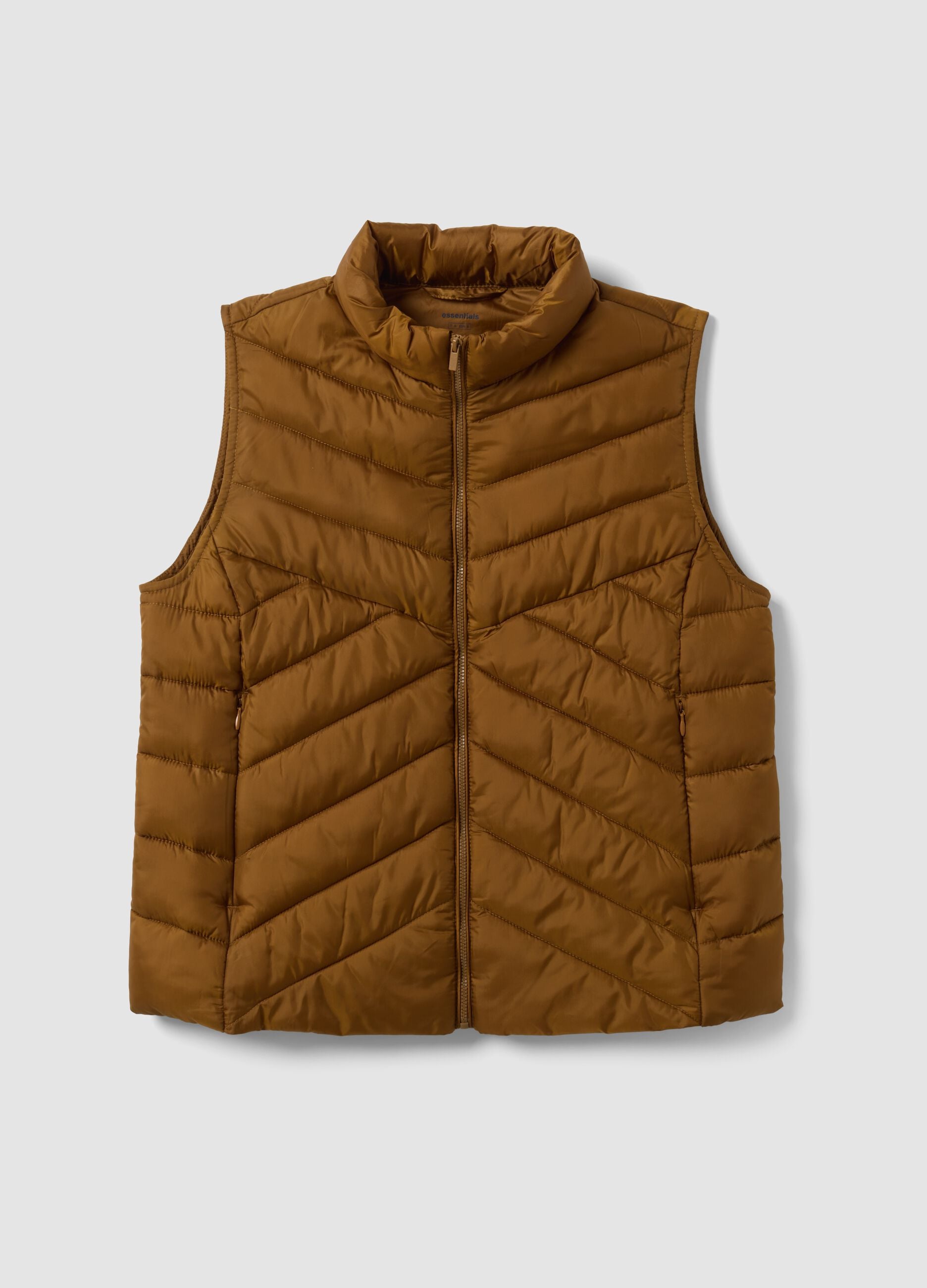 Yellow ultralight quilted gilet with zip and high neck