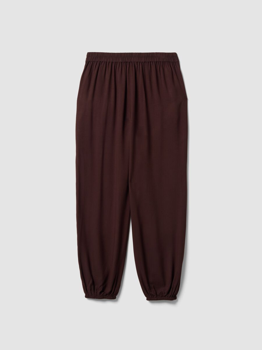 Brown pure viscose trousers with elasticated cuffs, regular fit_5