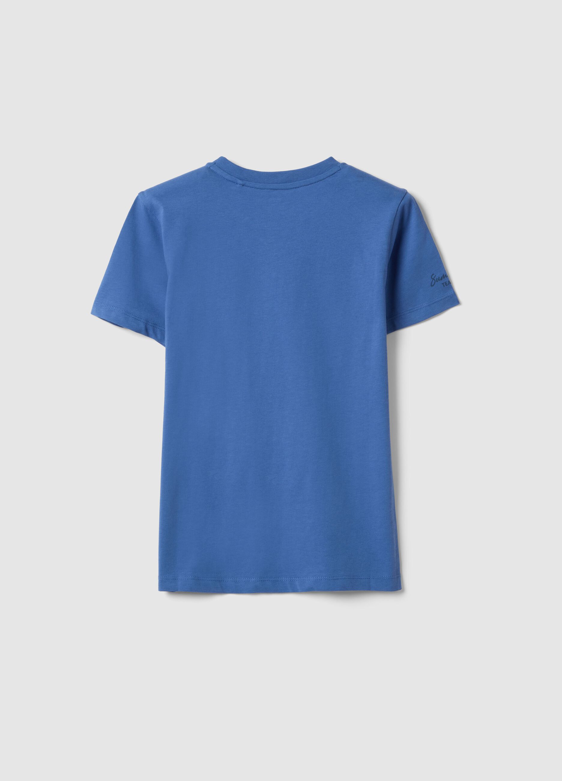 Boy's regular fit pure cotton blue T-shirt with print