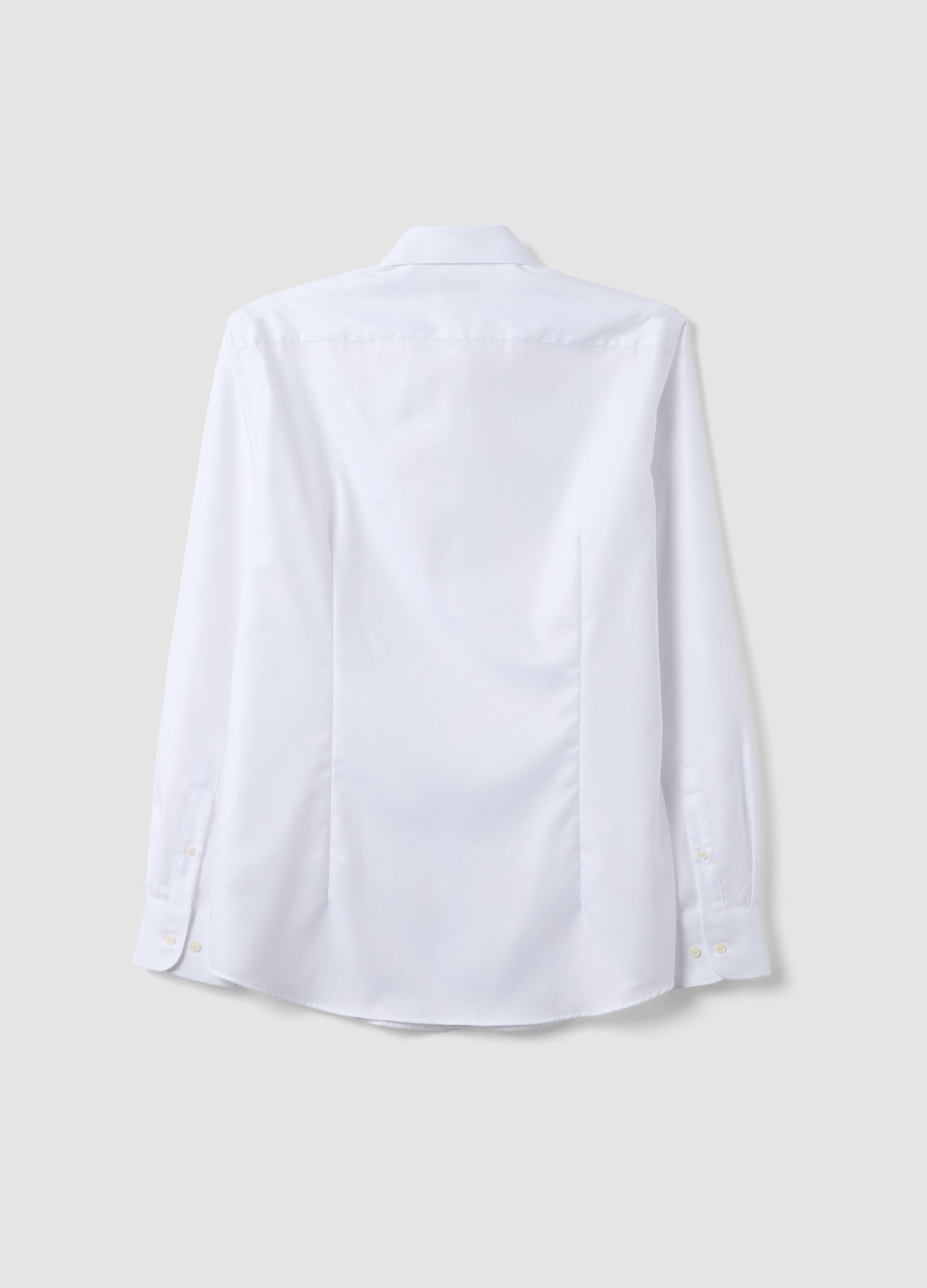 White slim-fit pure cotton twill shirt with French collar, non-iron