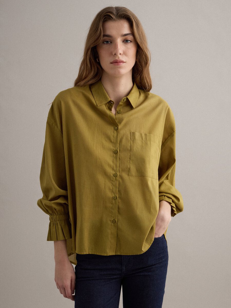 Camicia verde a maniche lunghe in puro cotone over fit_0
