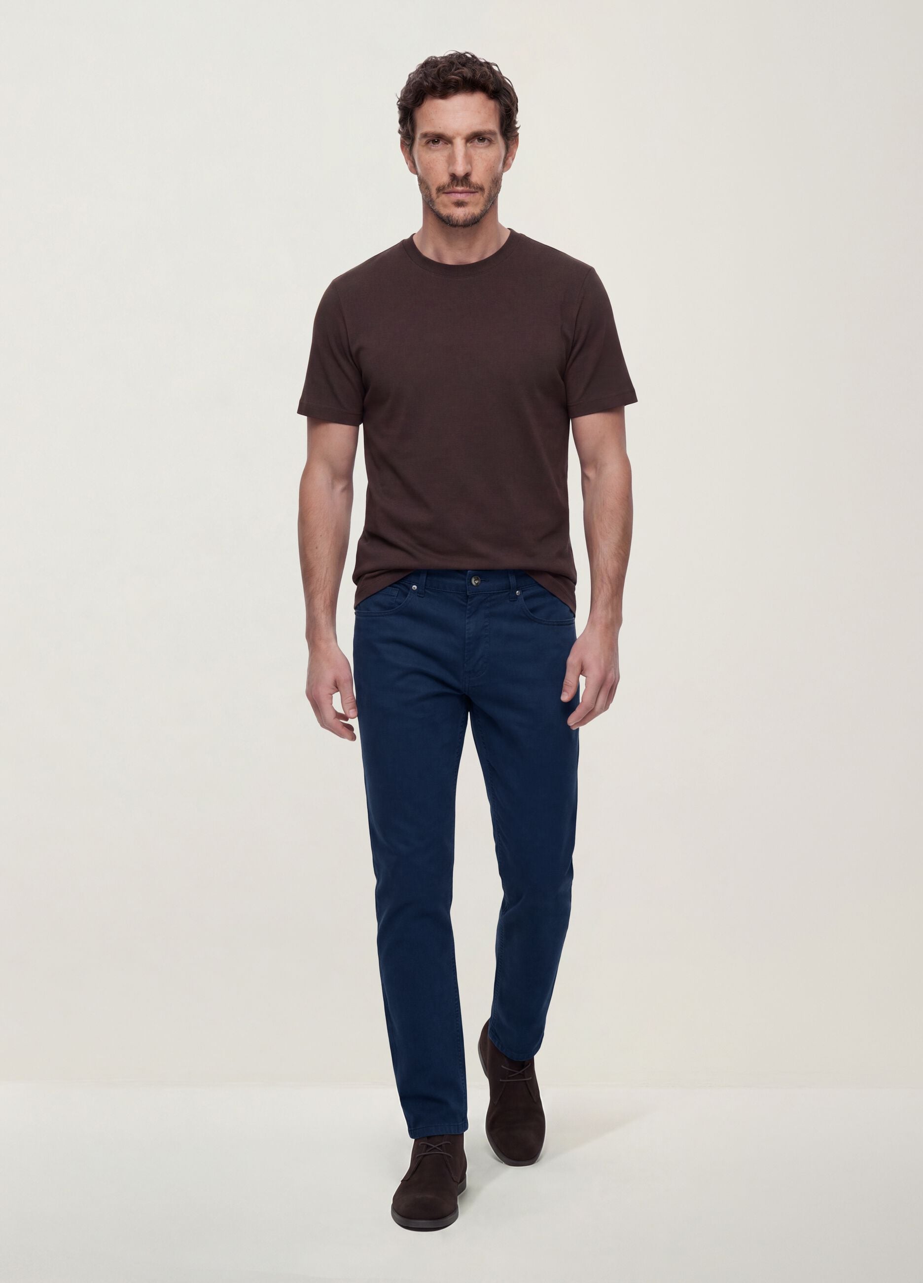 Blue regular-fit stretch cotton twill trousers