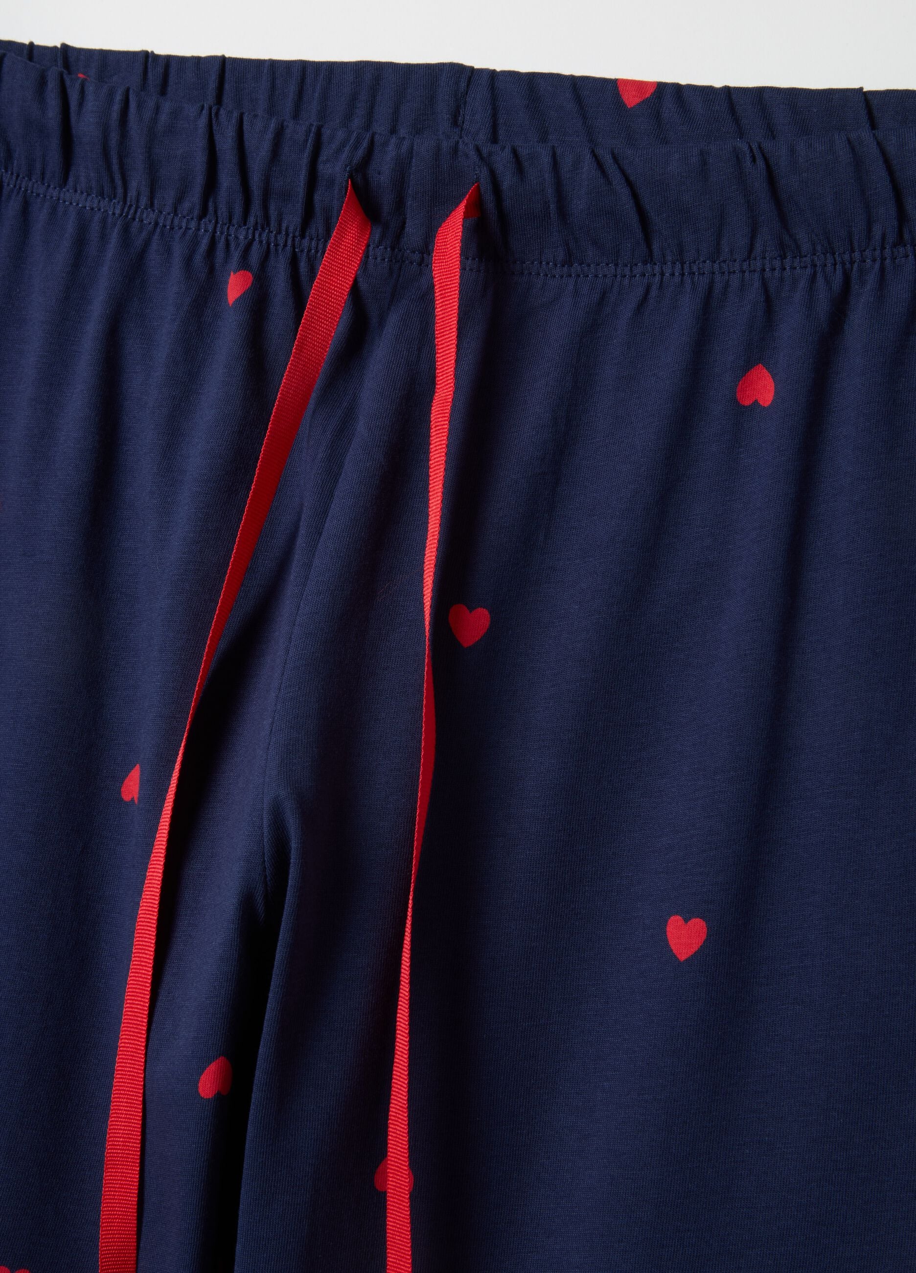 Blue pure cotton regular fit pyjama trousers with little hearts