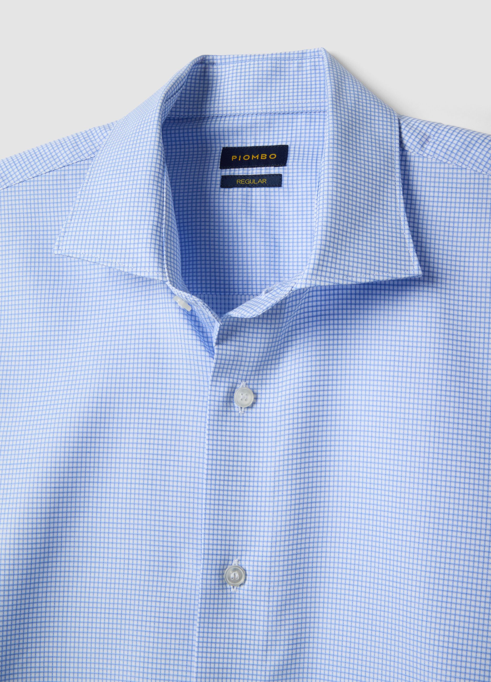 Blue and white check pure cotton shirt regular fit easy iron