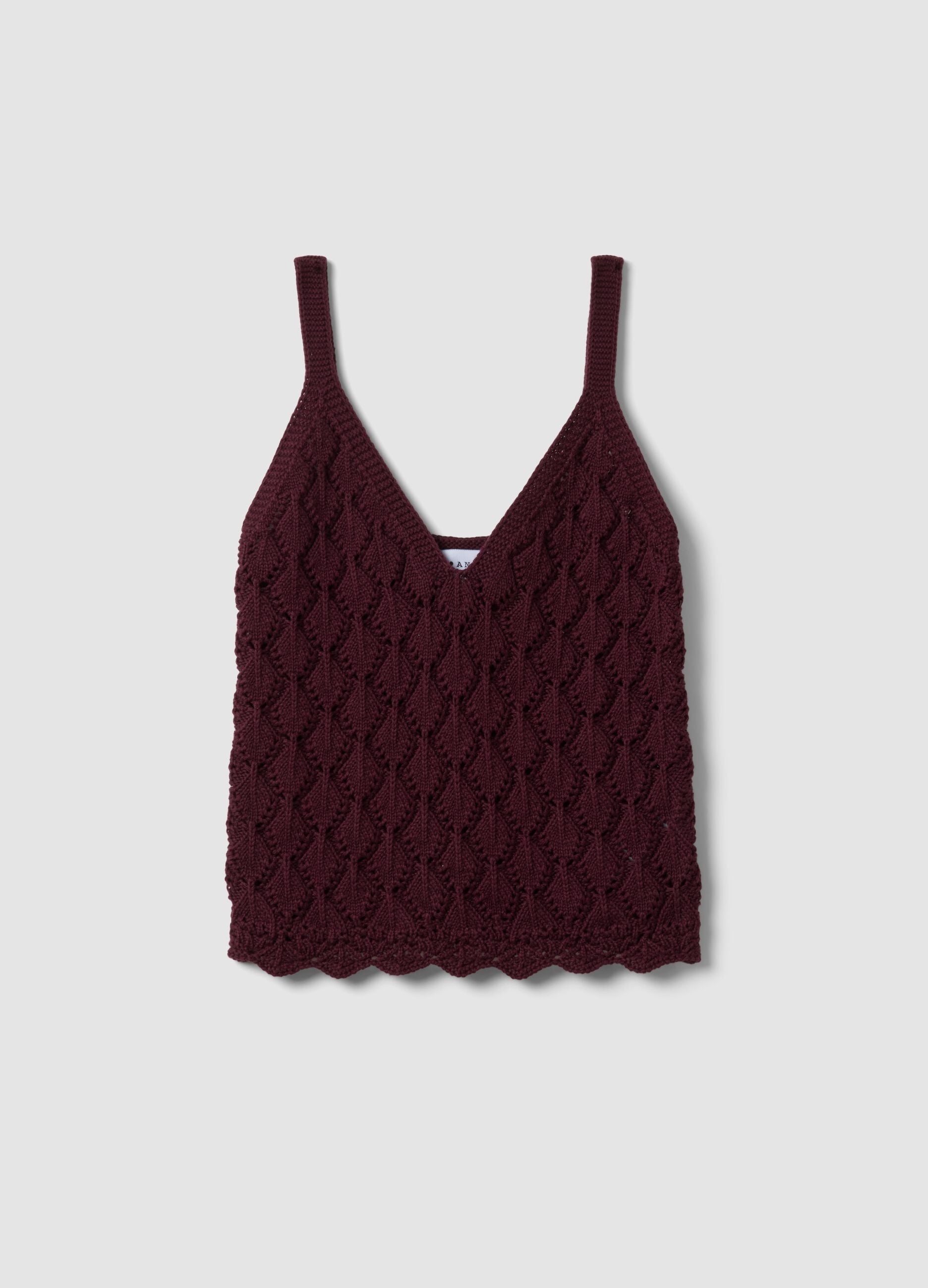 Red pure cotton crochet gilet, regular fit