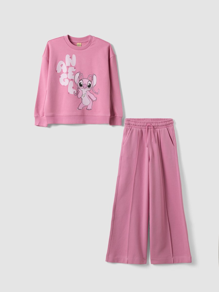Pink cotton-blend crew-neck tracksuit with Stitch print for girls_0