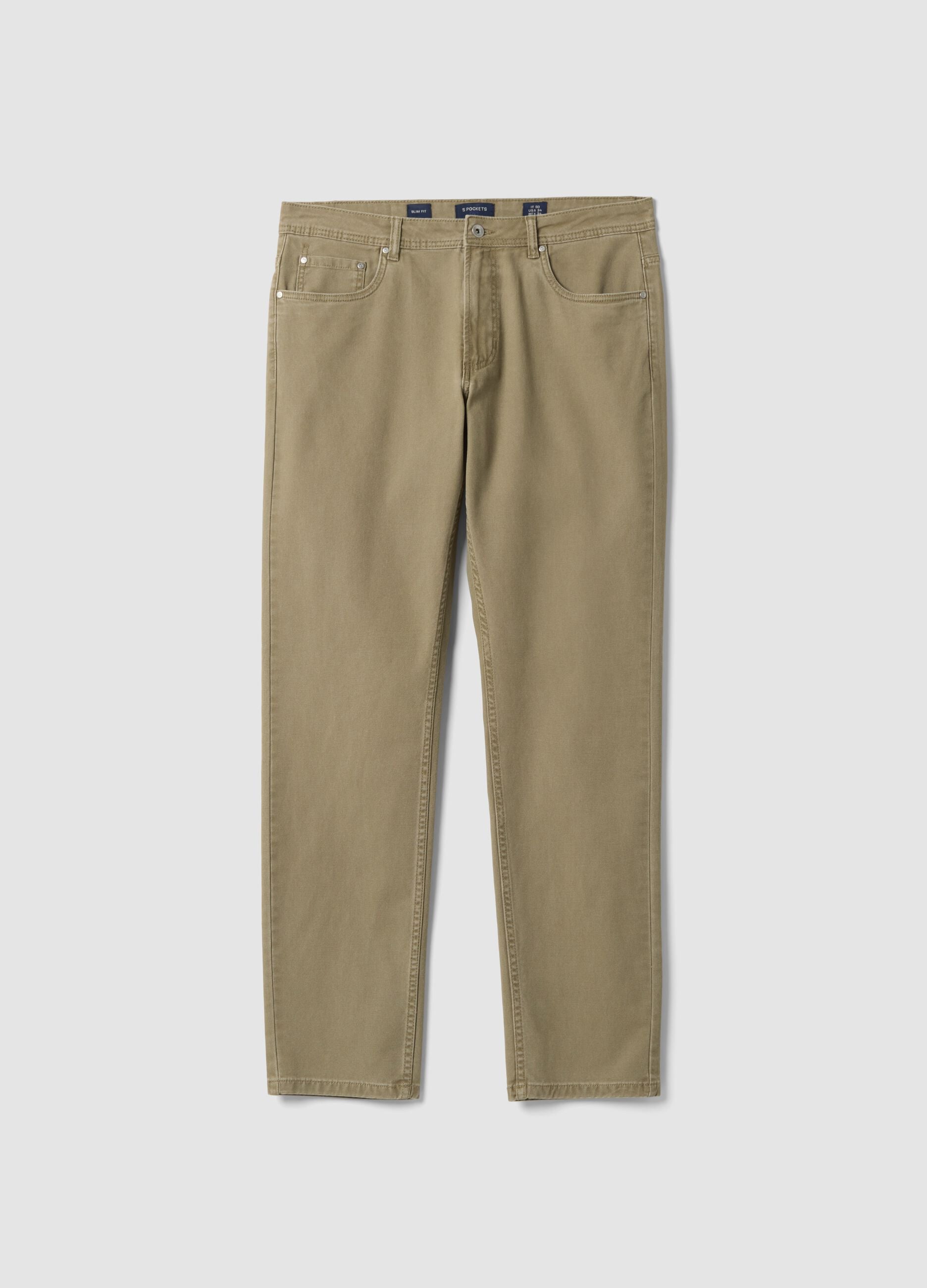 Beige slim-fit stretch cotton trousers
