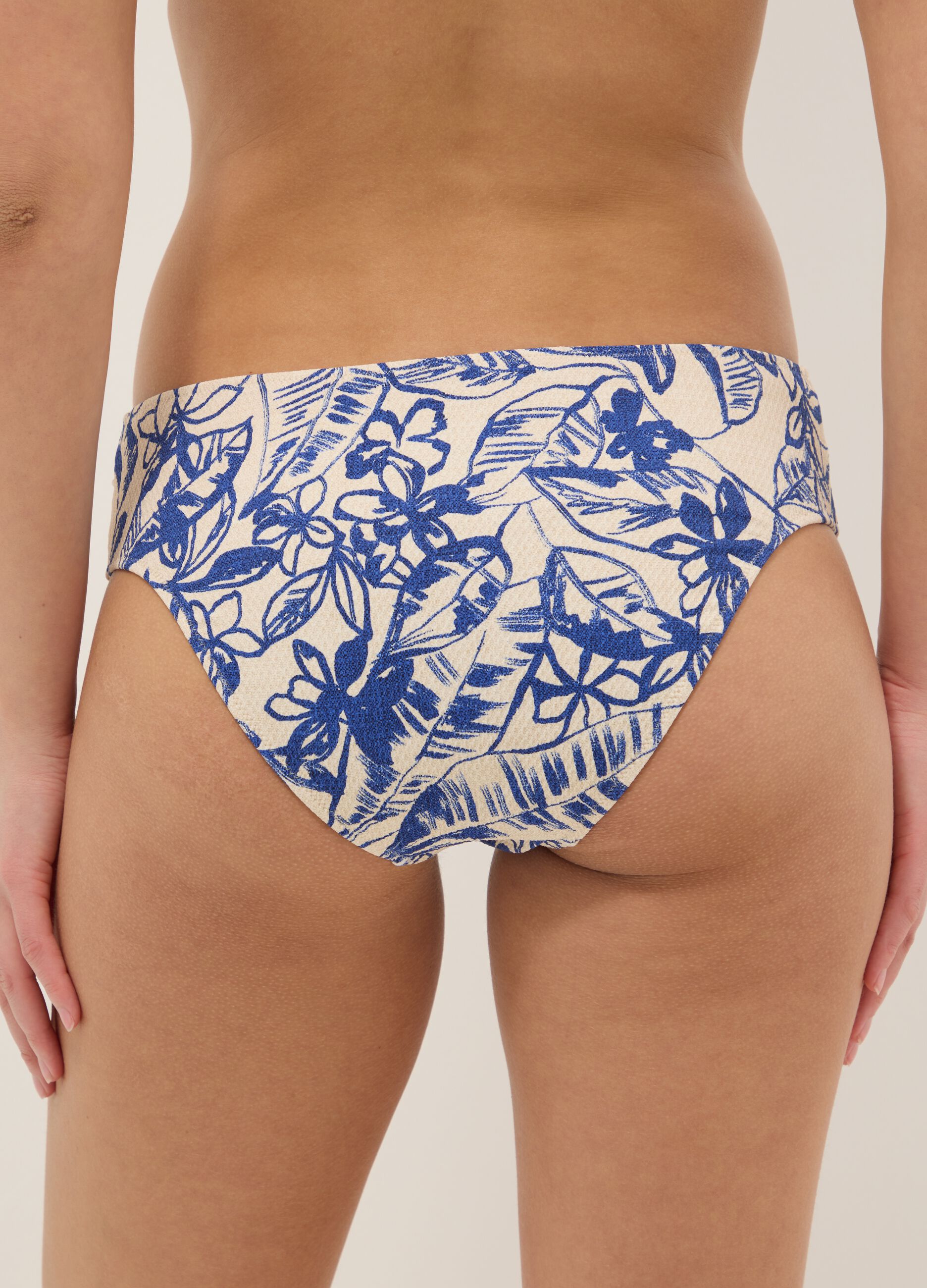 Blue and beige stretch bikini bottoms