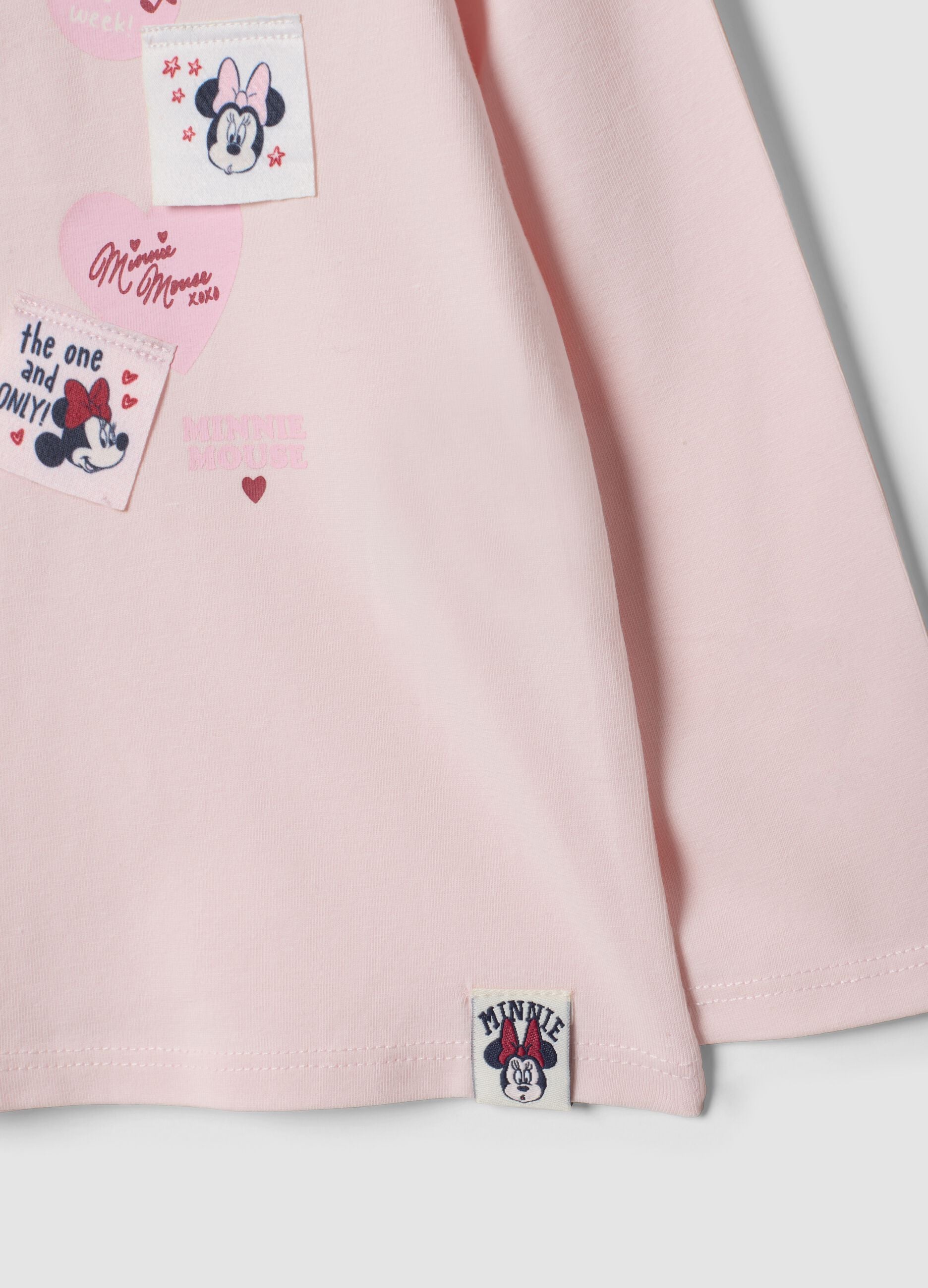 Pink organic stretch cotton T-shirt with Minnie prints for baby girl