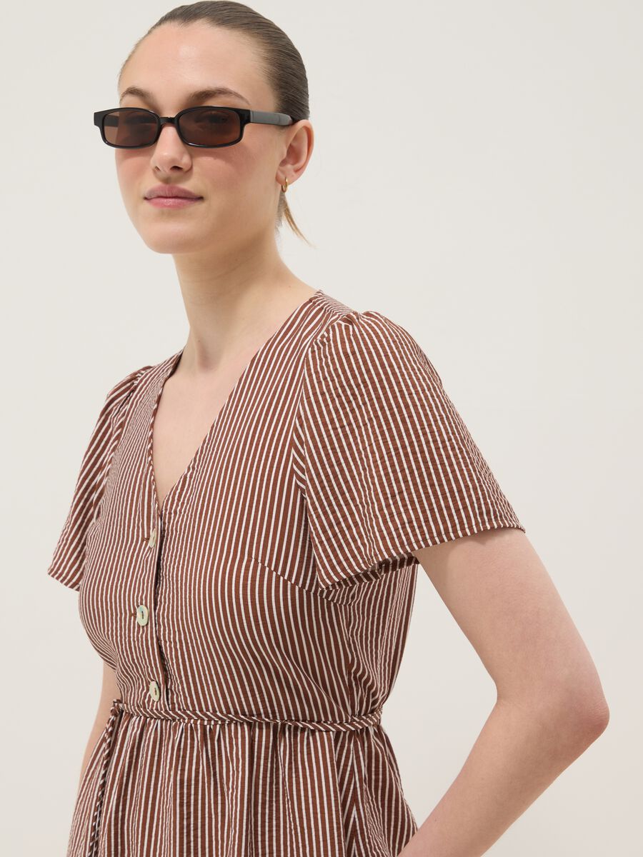 Brown striped viscose-blend shirt dress_3