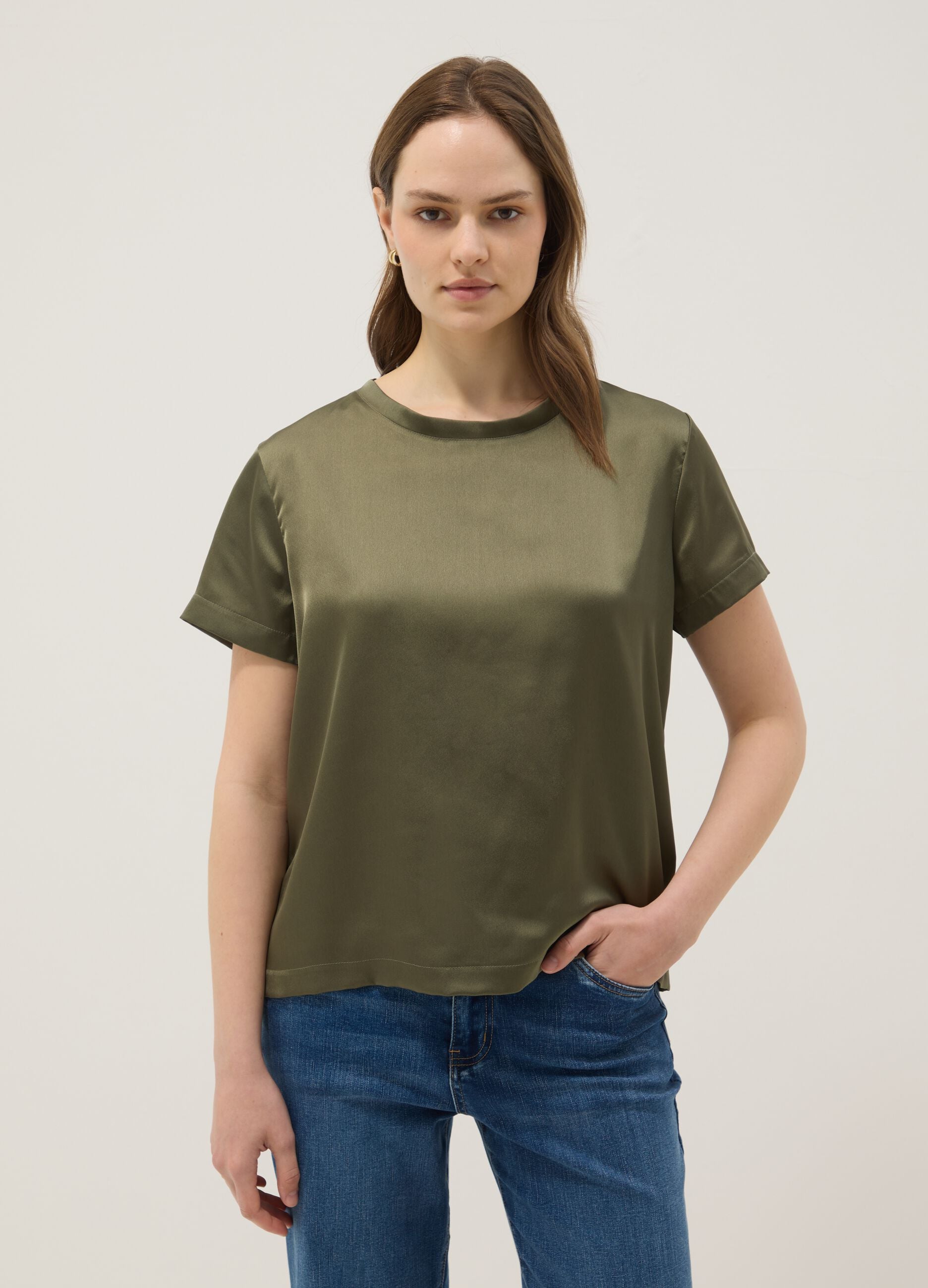 Green crew-neck regular fit T-shirt