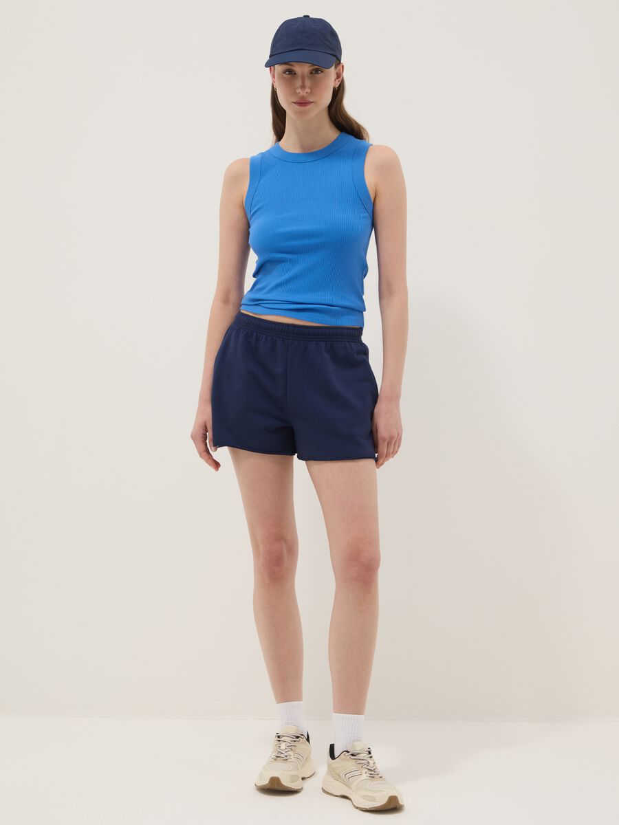 Blue fitted ribbed stretch-cotton tank top_2