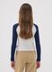 Blue stretch cotton T-shirt with contrast sleeves for girls_3