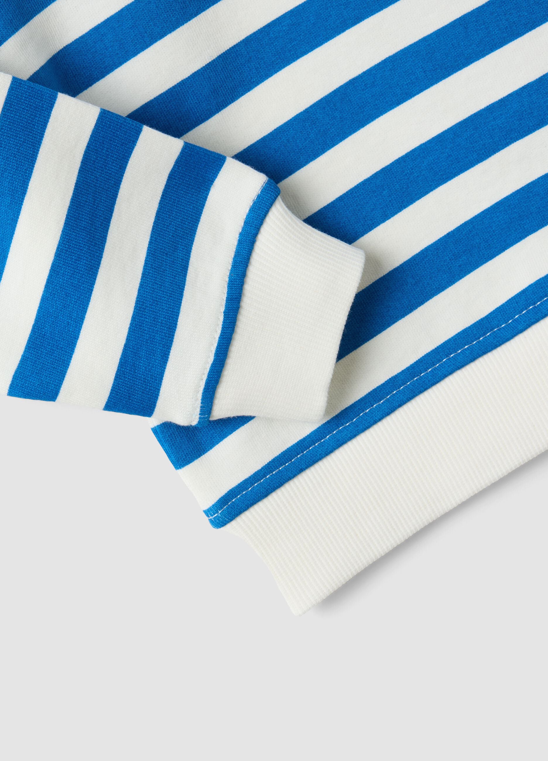 Blue and White Striped Pure Cotton Oversized Sweatshirt for Baby Boy