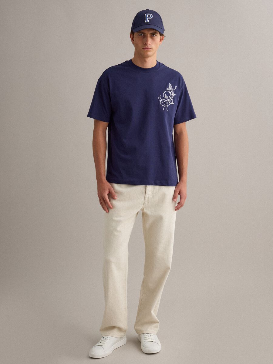 Blue pure cotton relaxed-fit T-shirt with embroidered detail_2