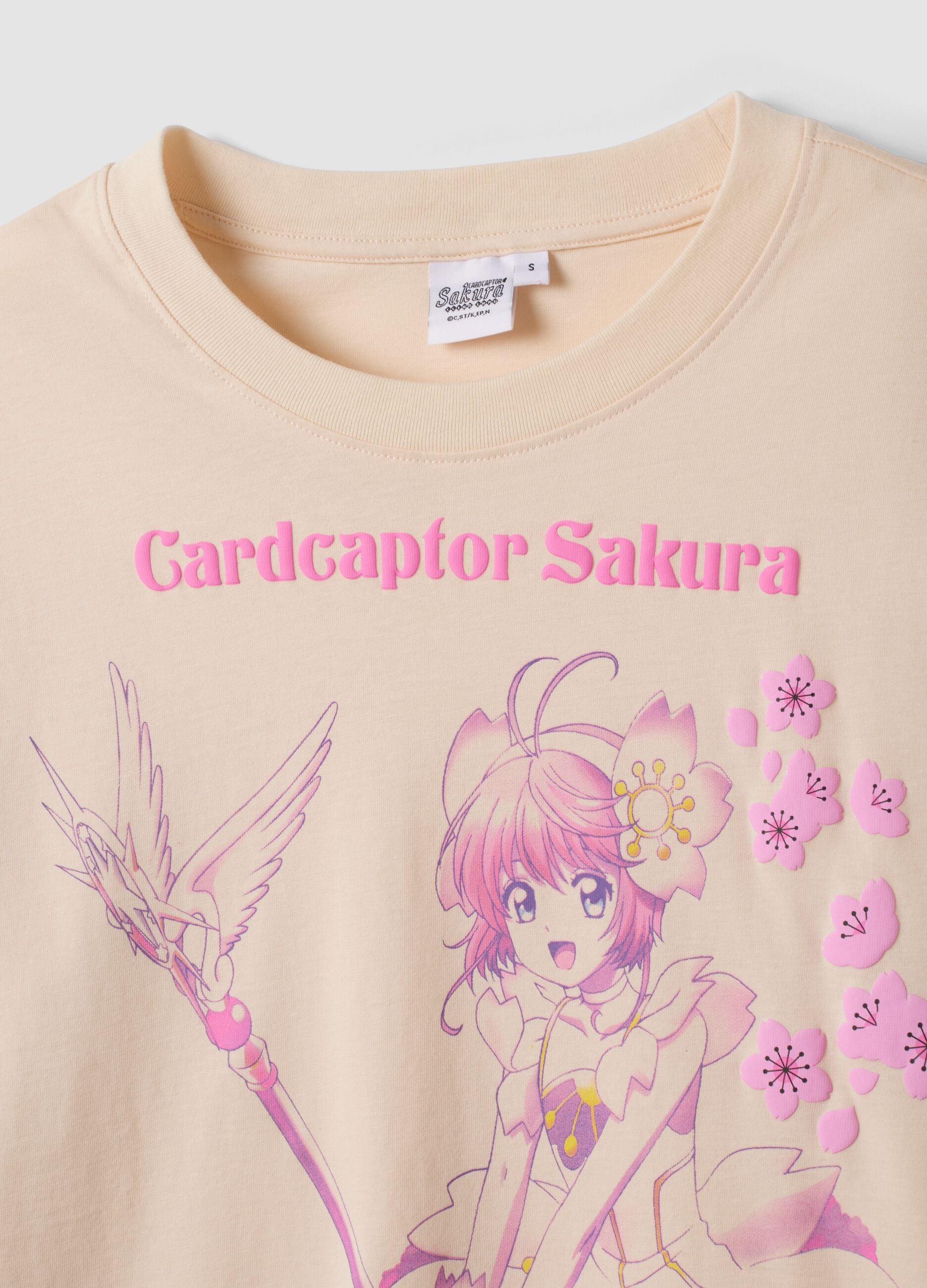 Pink pure cotton T-shirt with Sakura front print, regular fit