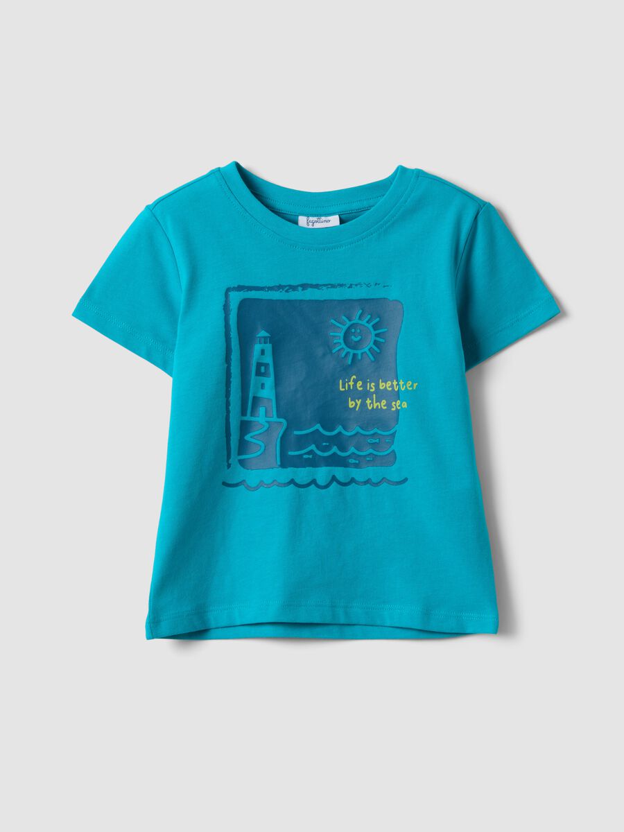 T-shirt azzurra in puro cotone organico con stampa regular fit per bimbo_0