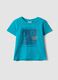 Blue organic cotton T-shirt with front print, regular fit for boys_0