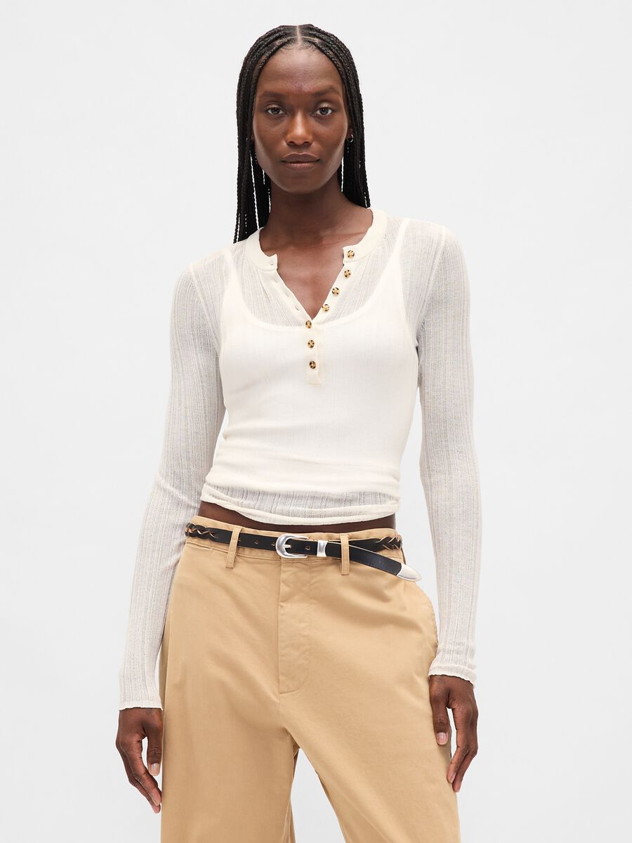 White Sweater with Sheer Long Sleeves_0