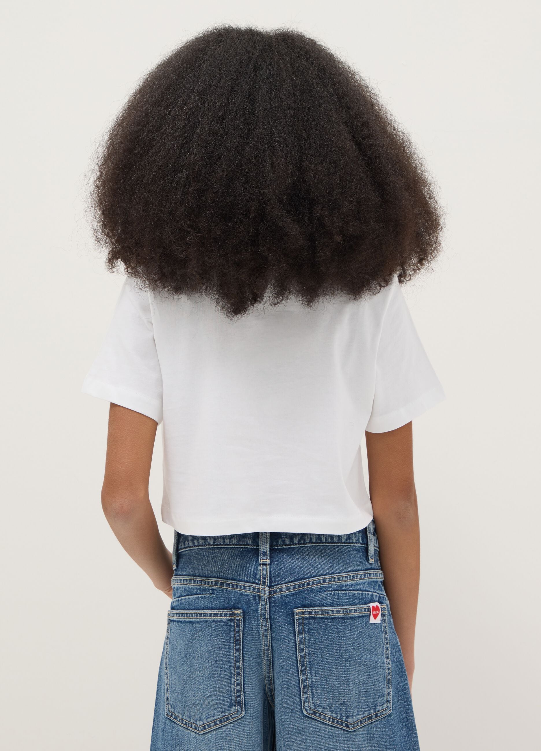 White pure cotton girl's boxy fit t-shirt with print