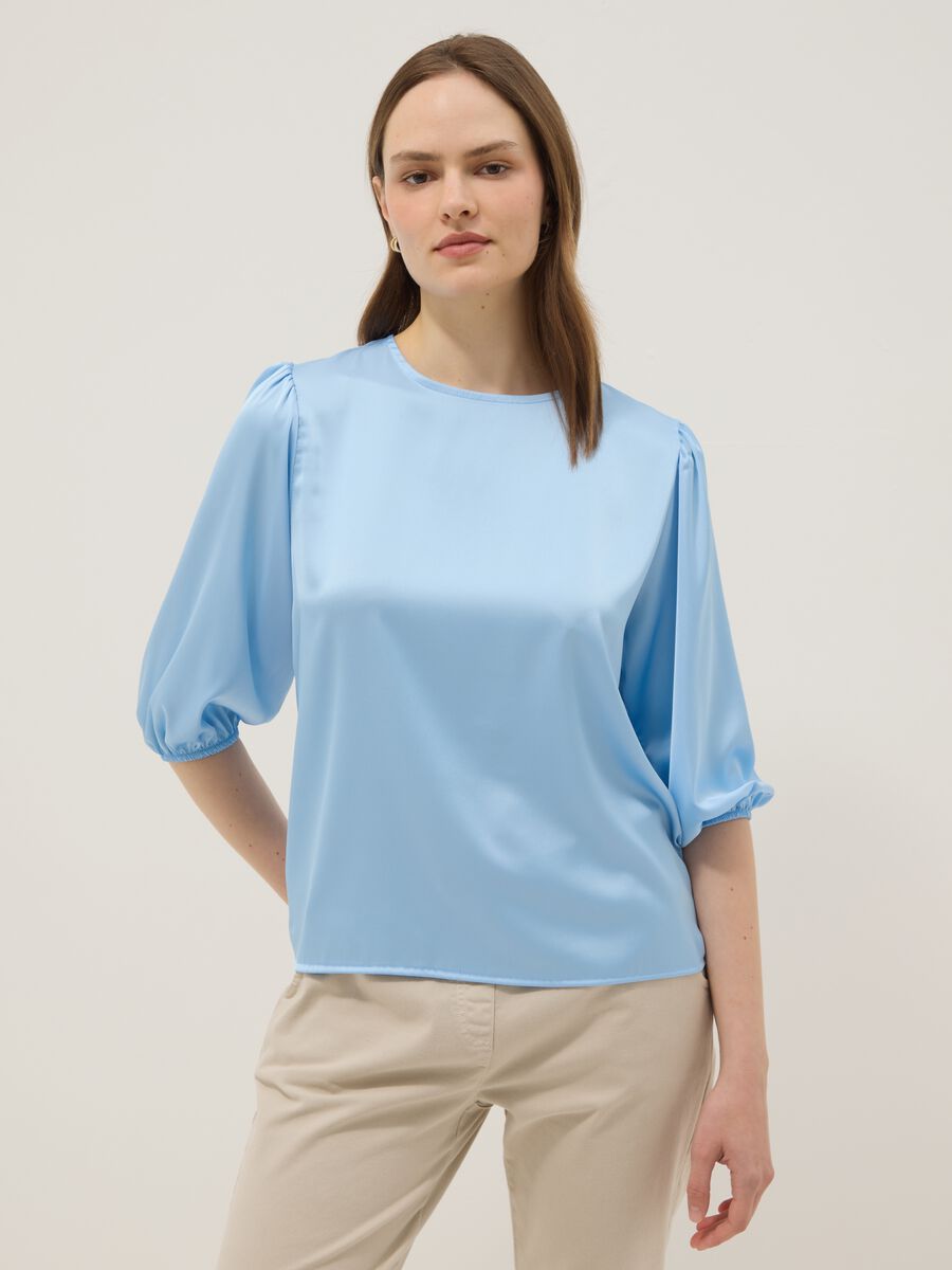Blue long-sleeve regular fit top with teardrop closure_1
