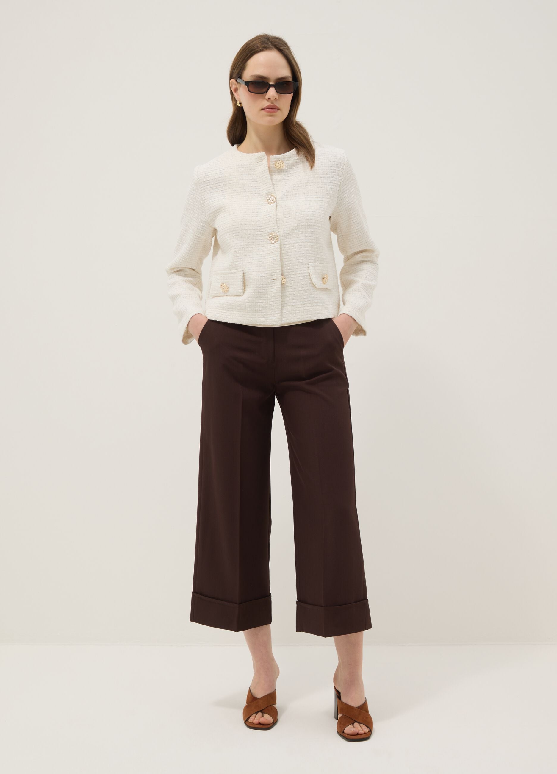 Short white jacket with jewel buttons, regular fit