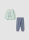 Green long printed organic cotton jersey pyjamas for babies and toddlers_0