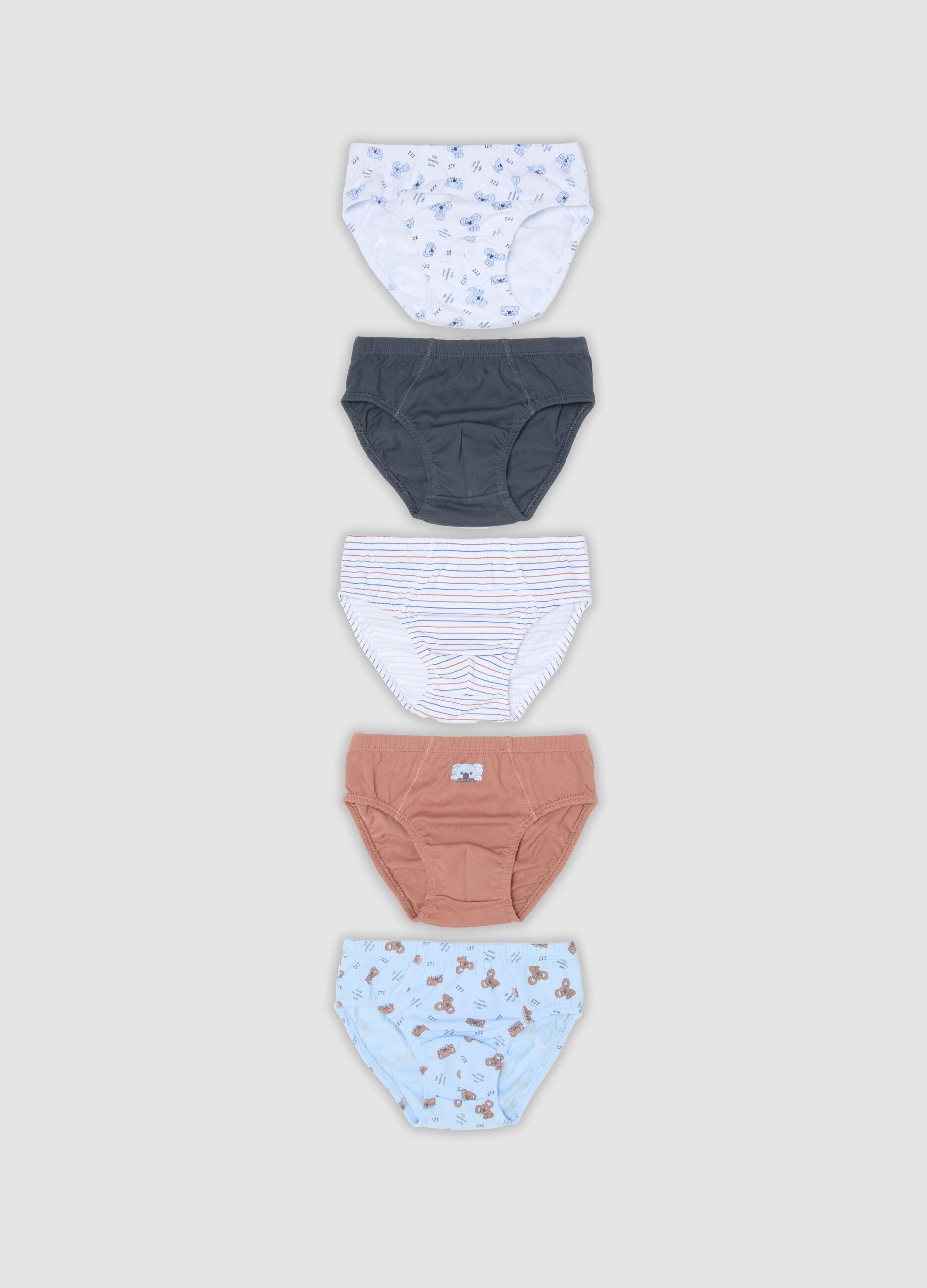 Pack of five multicolour boys&rsquo; briefs in pure organic cotton