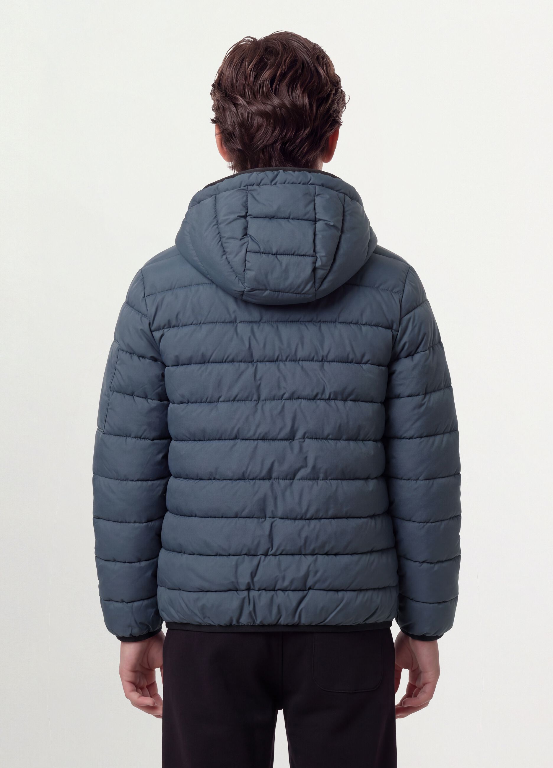 Giubbotto Ultralight grigio imbottito con cappuccio e zip per ragazzo