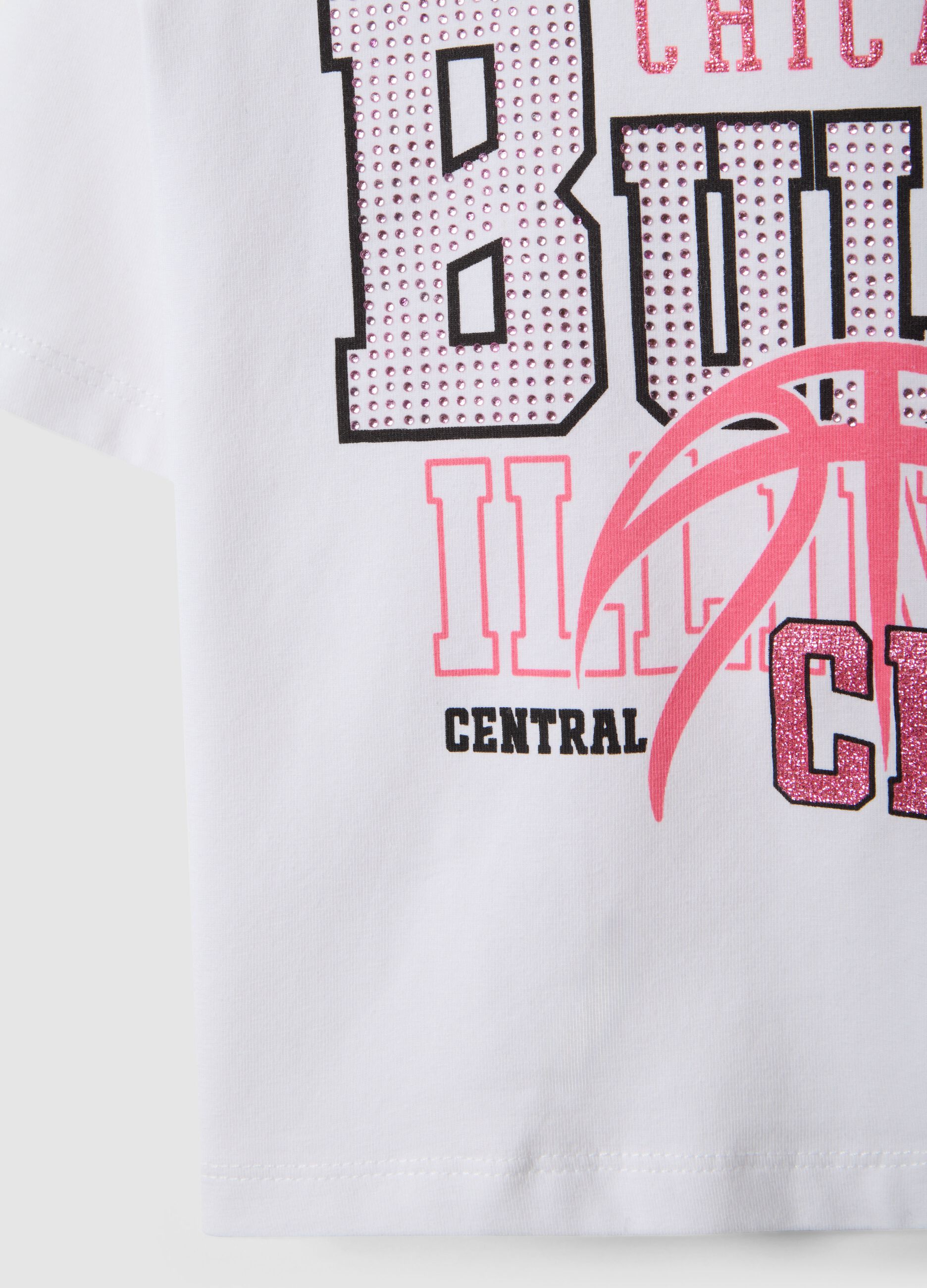 White stretch cotton girl's boxy fit T-shirt Chicago