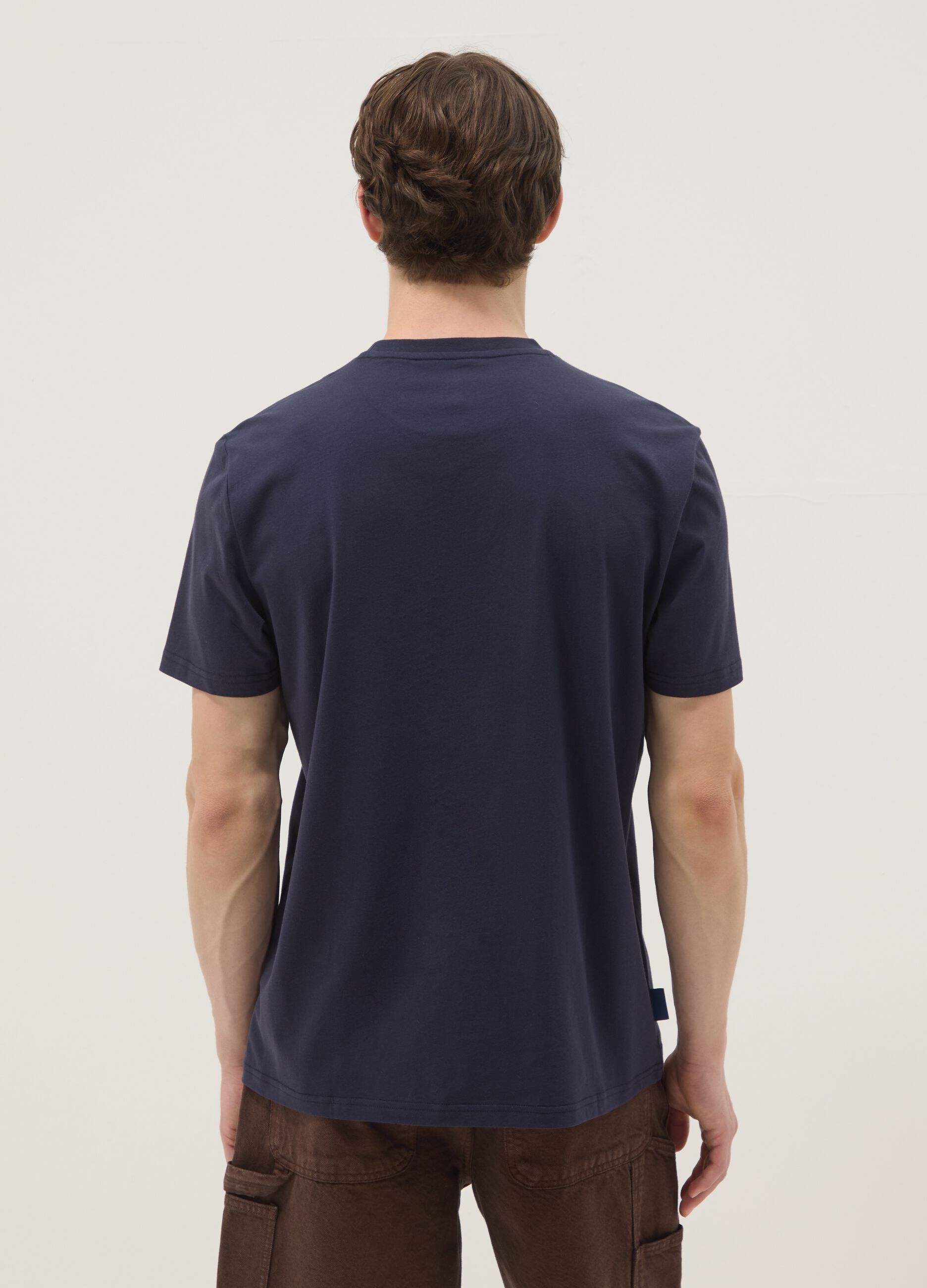 Blue short-sleeve pure cotton regular-fit T-shirt