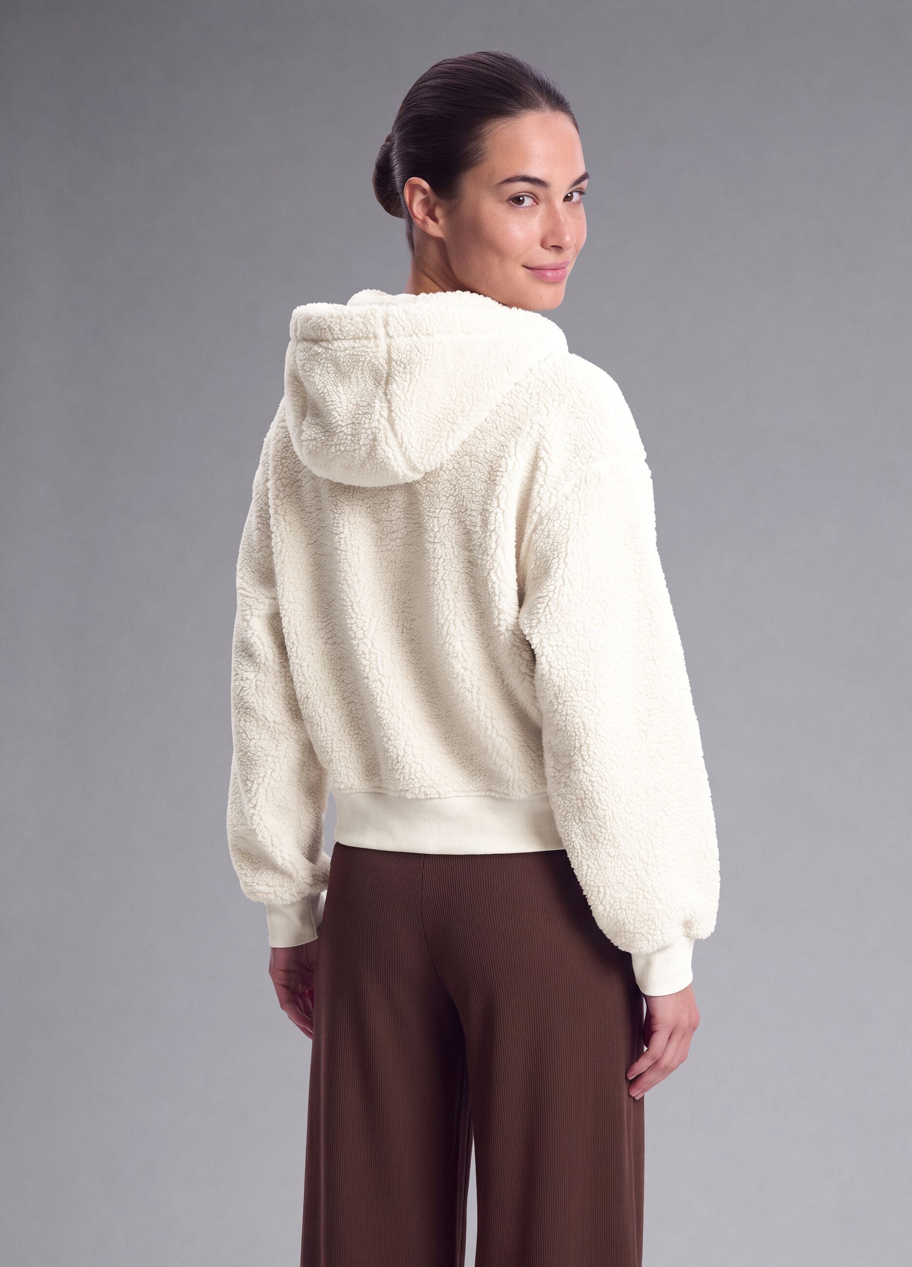 White full-zip teddy-effect hooded sweatshirt ALTAVIA STUDIO
