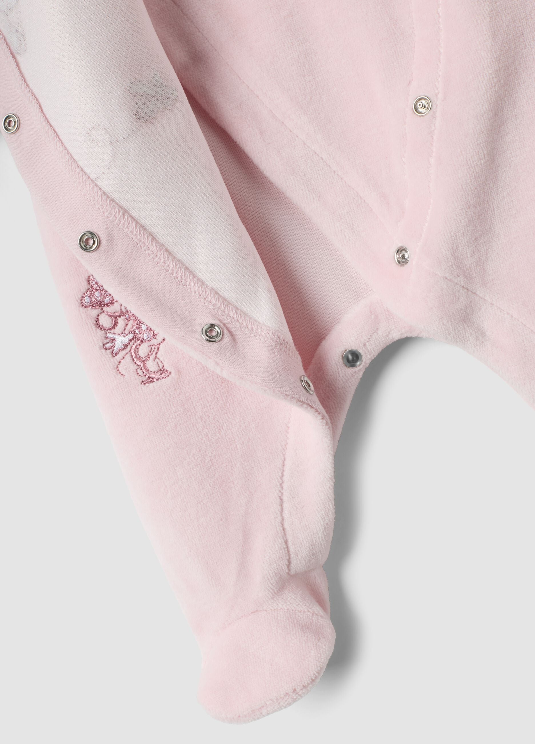 Pink Minnie-themed organic cotton-blend babygrow with feet for baby girl