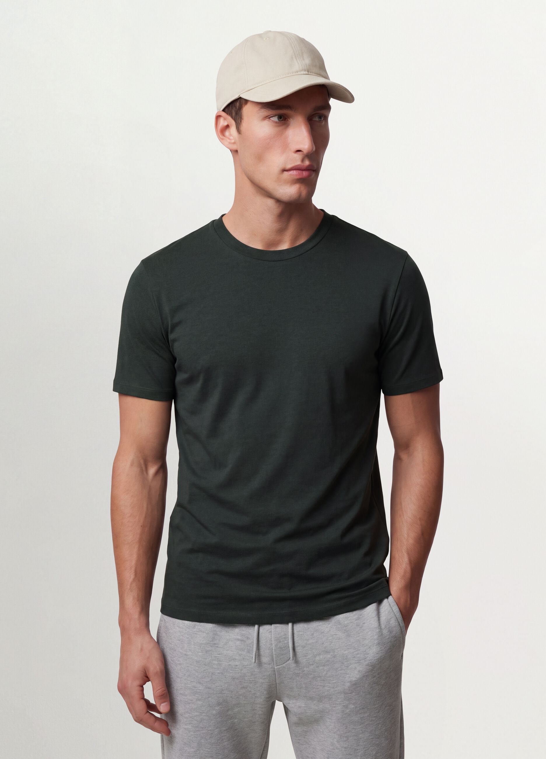 Green organic cotton slim-fit short-sleeve T-shirt