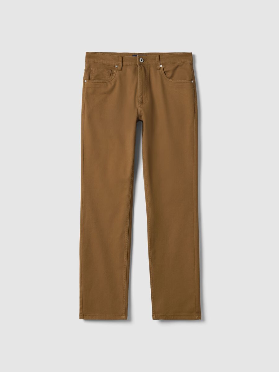 Pantaloni in twill elasticizzato marroni regular fit_4
