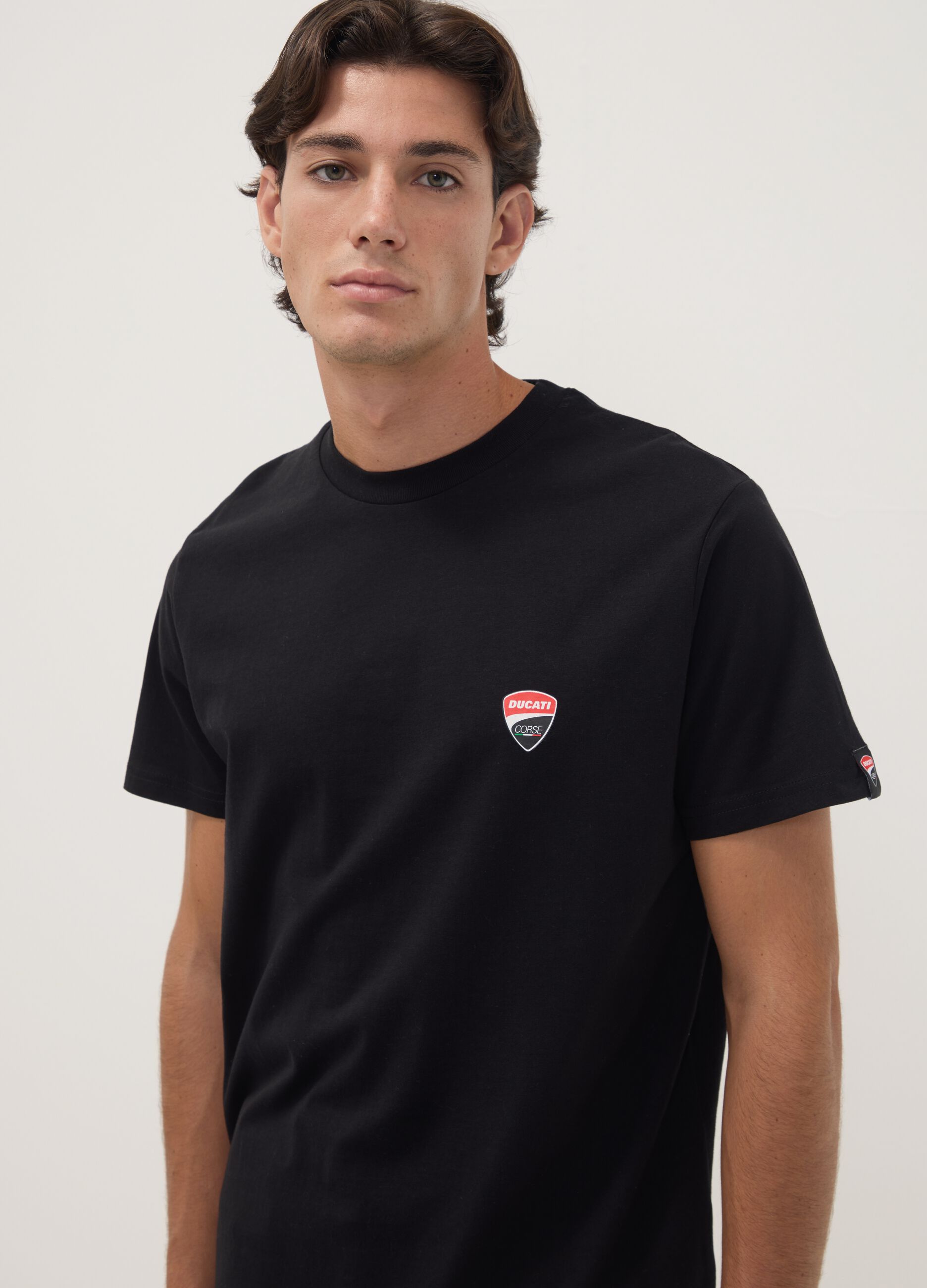 Black pure cotton T-shirt with Ducati print, regular fit