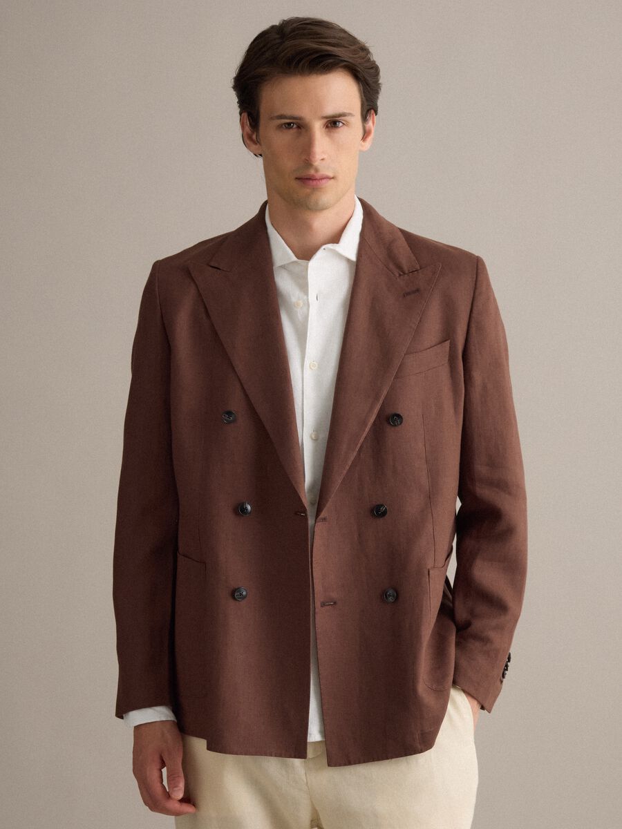 Blazer in puro lino marrone regular fit_1