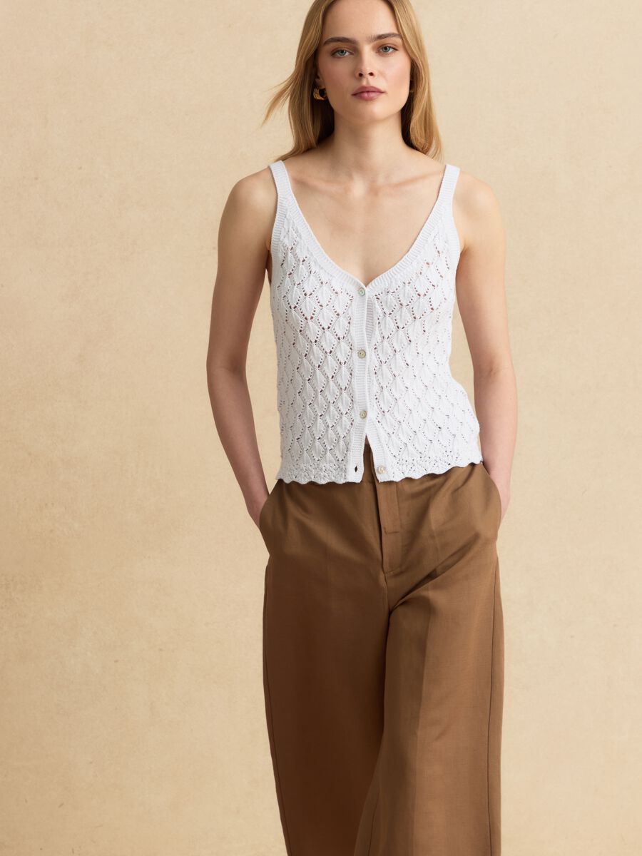 White organic cotton knitted gilet_0