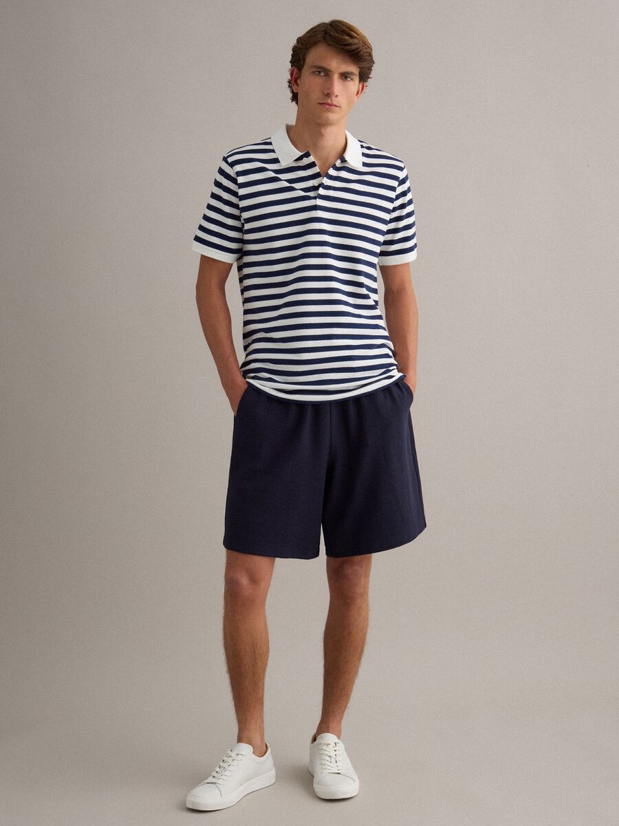 Blue cotton-blend relaxed-fit jogger shorts with drawstring_0