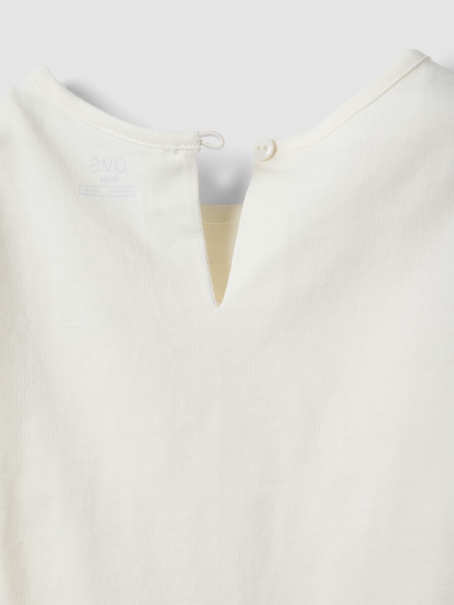 Girls' white pure cotton T-shirt regular fit with embroidery_3