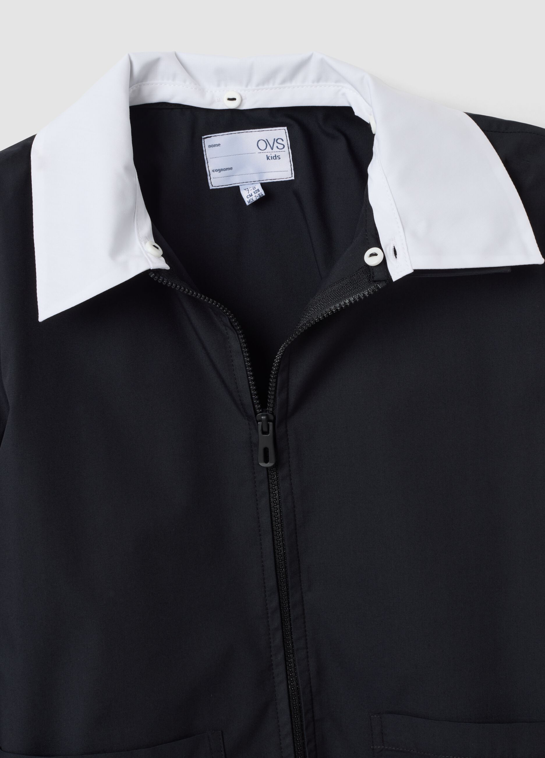 2-pack of black school smocks with zip and white collar