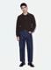 Maglia marrone in puro cotone con colletto polo over fit_1