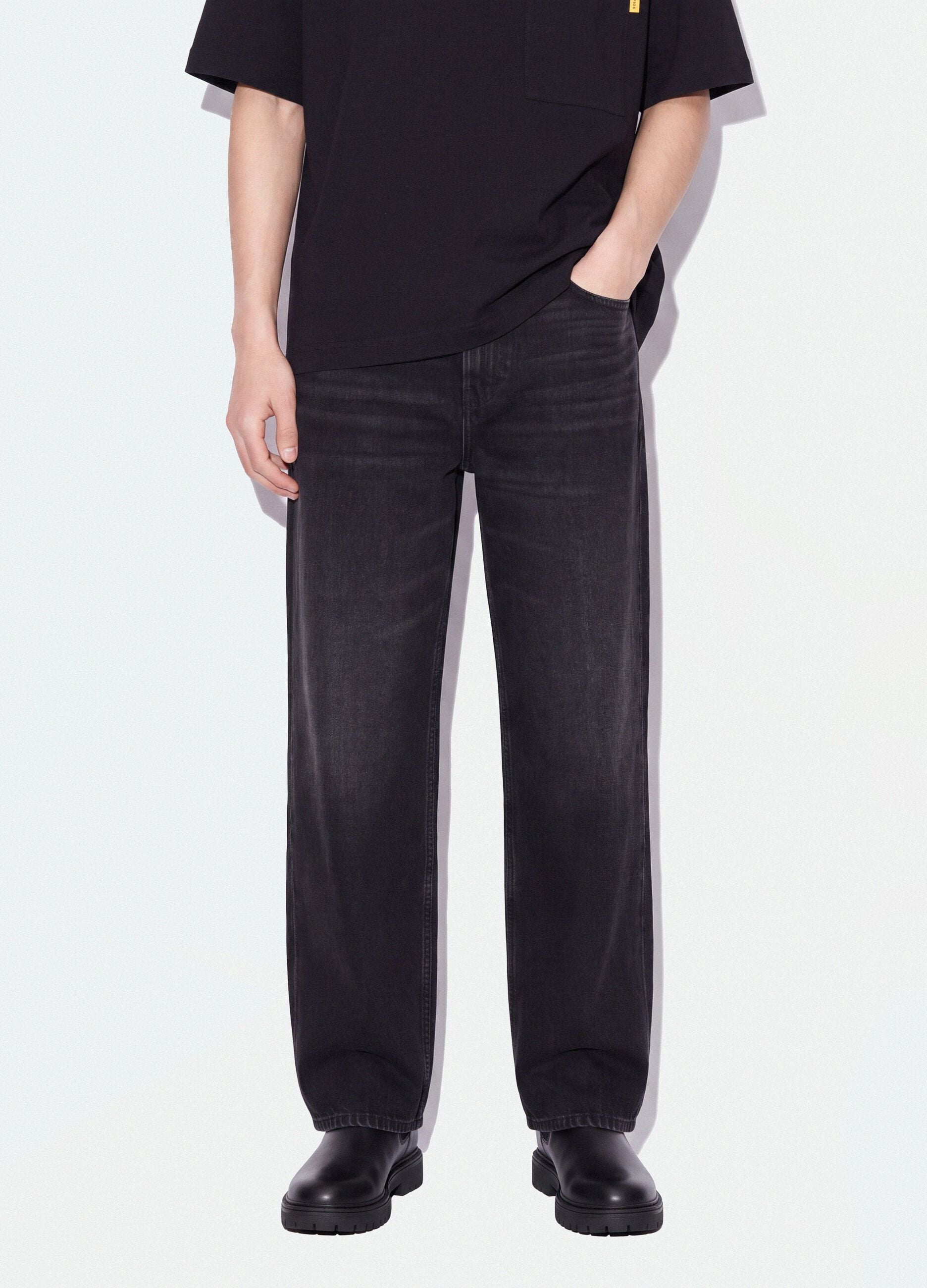 Black denim wide-leg jeans in pure cotton