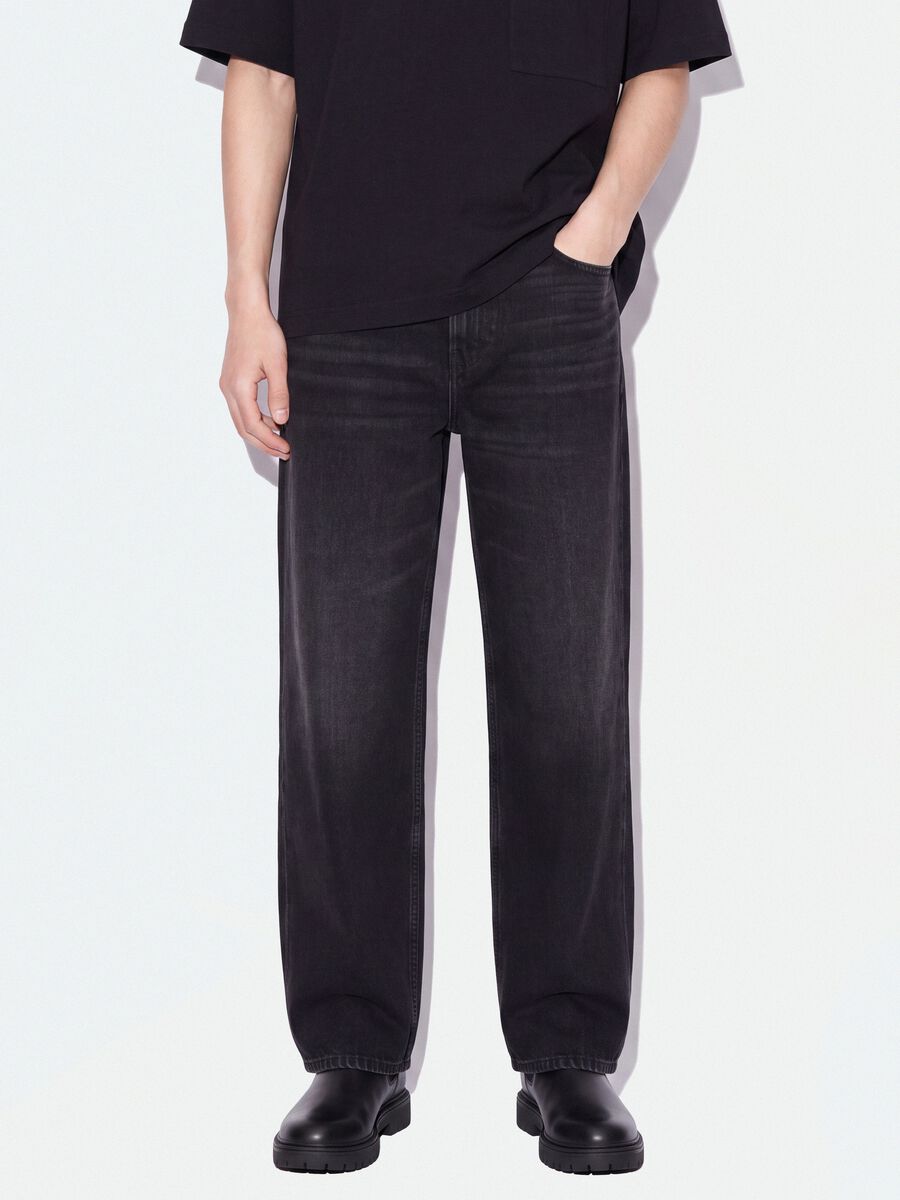 Black denim wide-leg jeans in pure cotton_1