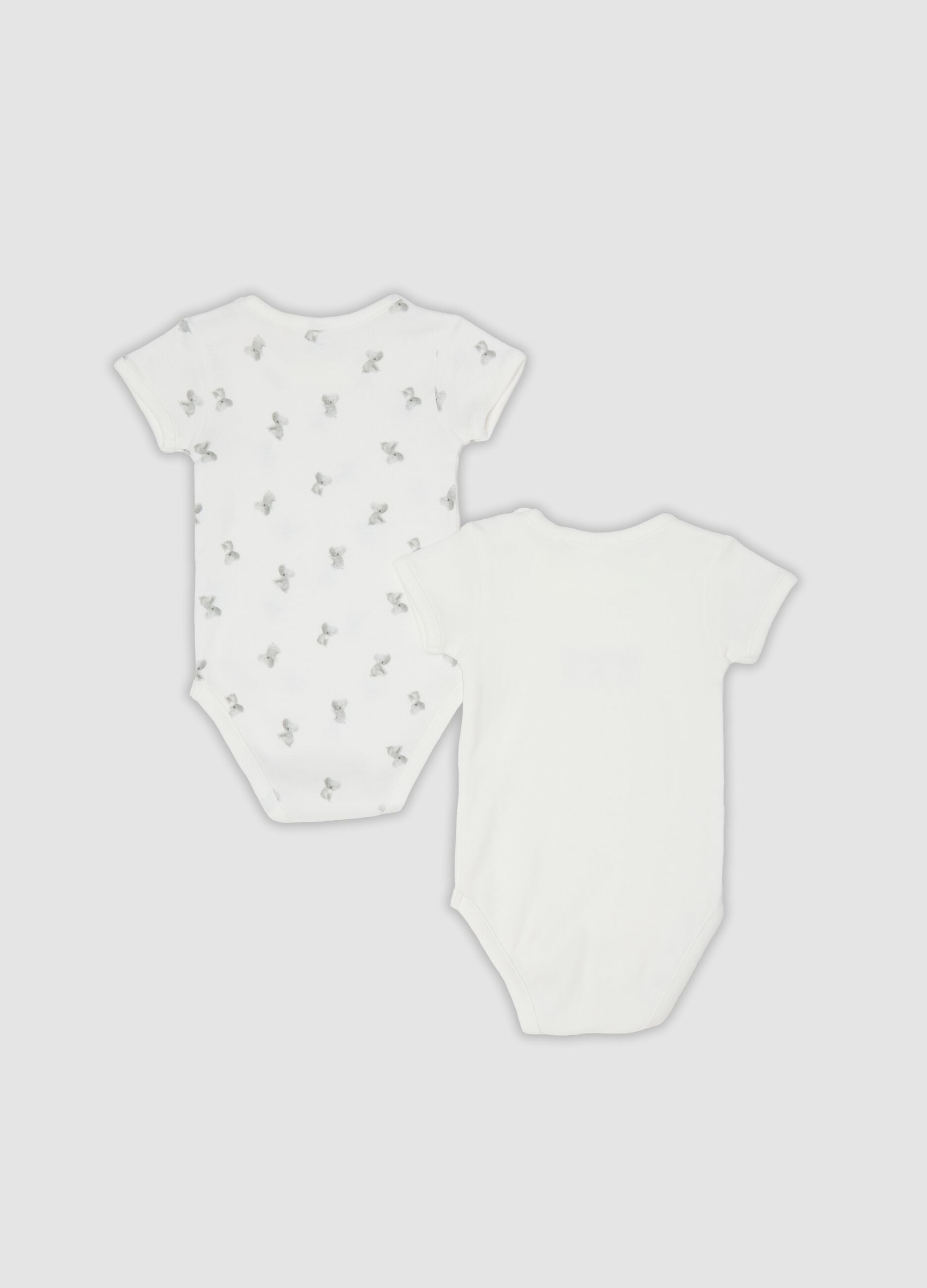 2-pack of white organic cotton bodysuits with koala print for baby and toddler