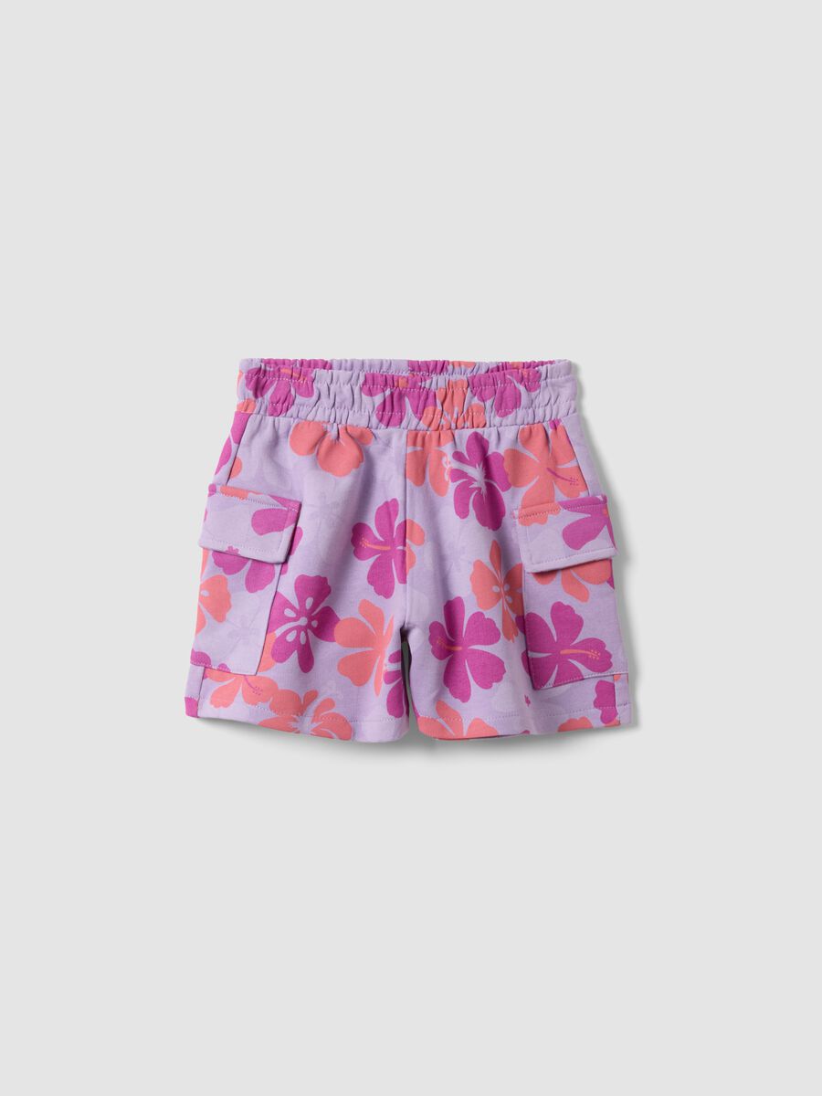 Pink pure cotton floral-print shorts for girls, regular fit_0